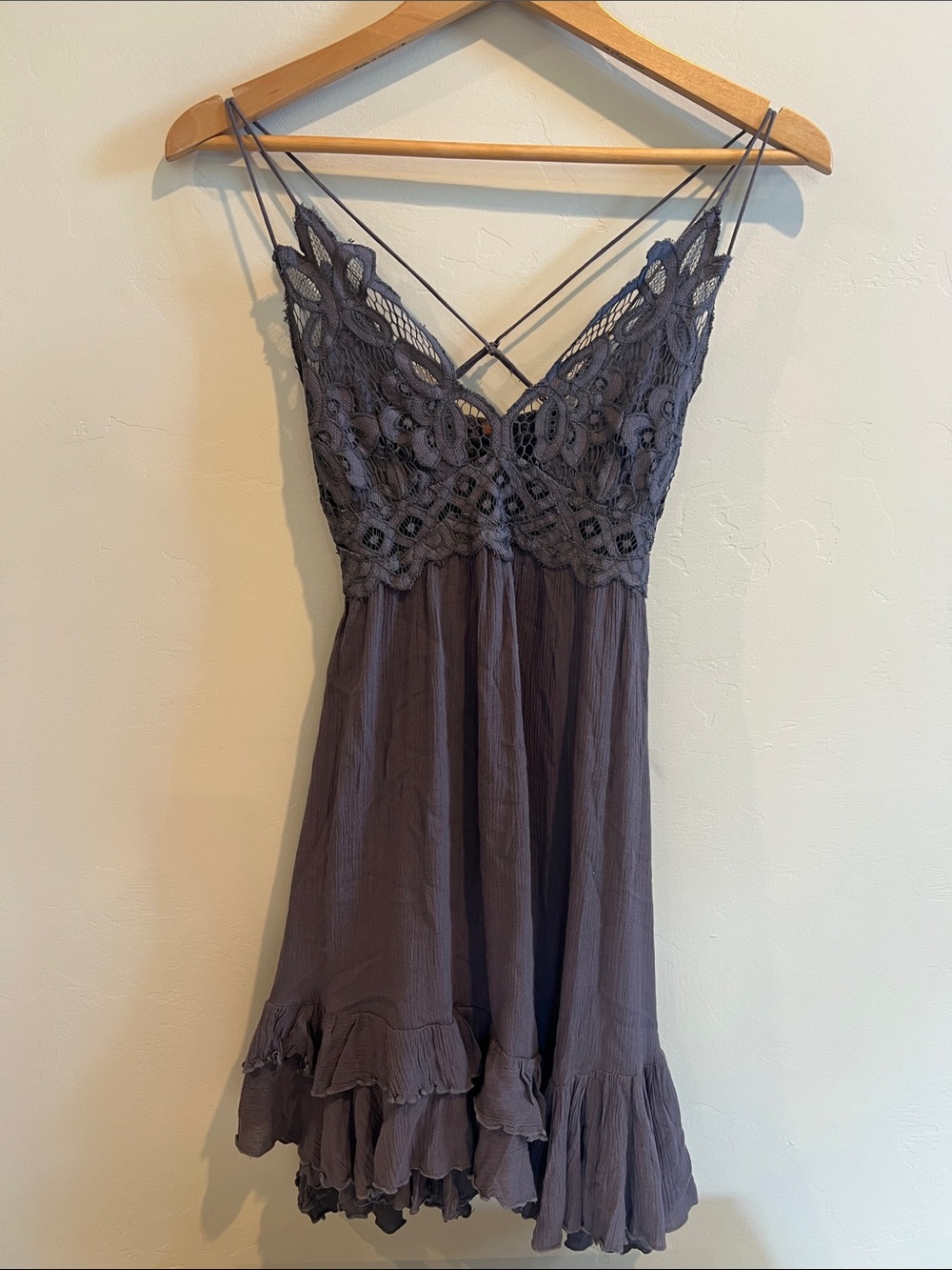 Free People Lace-Detail Spaghetti Strap Mini Dress in Dusty Plum